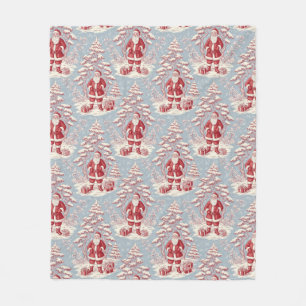 Red and Blue Santa Toile Chinoiserie Fleece Blanket