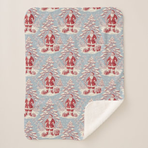 Red and Blue Santa Toile Chinoiserie Sherpa Blanket