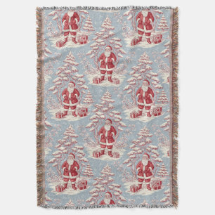 Red and Blue Santa Toile Chinoiserie Throw Blanket