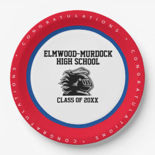 Red and Blue School Colours, Graduation Party Paper Plate