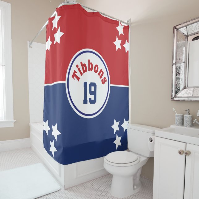 Red and Blue shower curtain (In Situ)