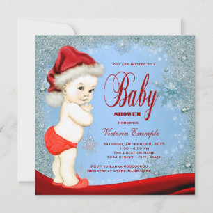 Red and Blue Snowflake Boys Christmas Baby Shower Invitation