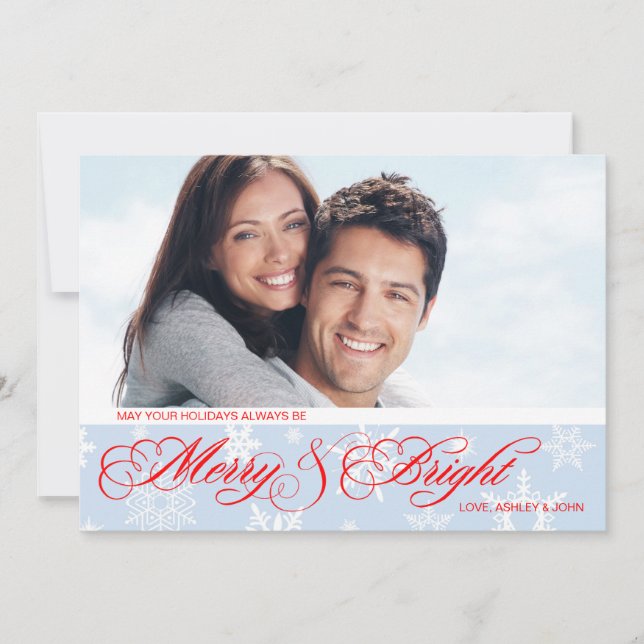 Red and Blue Snowflake Photo Christmas Holiday Card (Front)