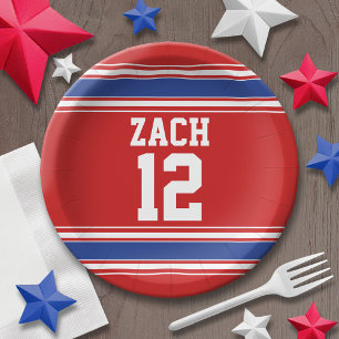 Red and Blue Sports Jersey Birthday Party Paper Plate