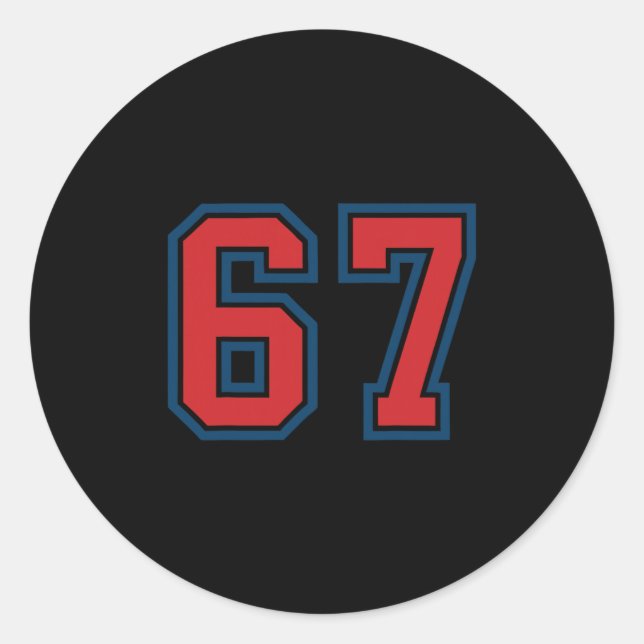 Red And Blue Sports Number 67 Jersey Uniform Playe Classic Round Sticker (Front)