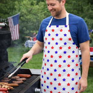 Red and Blue Star Pattern White Background Apron