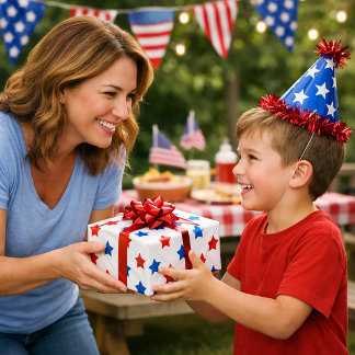 Red and Blue Star Pattern White Background Wrapping Paper