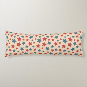 Red and Blue Stars, 4th of July, Beige Background Body Cushion