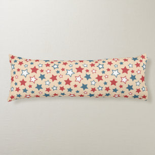 Red and Blue Stars, 4th of July, Beige Background Body Cushion