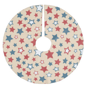 Red and Blue Stars, 4th of July, Beige Background Brushed Polyester Tree Skirt