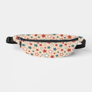 Red and Blue Stars, 4th of July, Beige Background Bum Bags