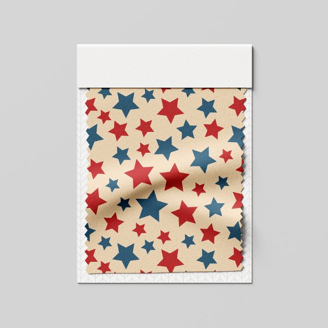 Red and Blue Stars, 4th of July, Beige Background Fabric (Creator Uploaded)