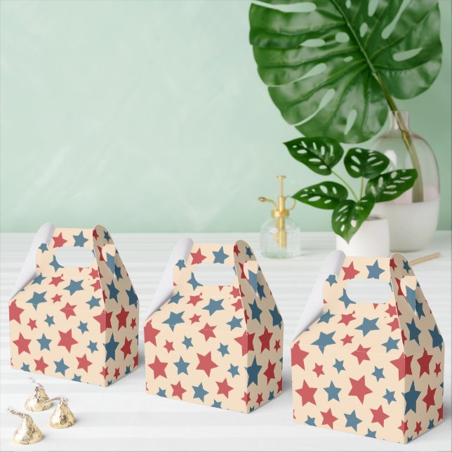 Red and Blue Stars, 4th of July, Beige Background Favour Box (Multiple)
