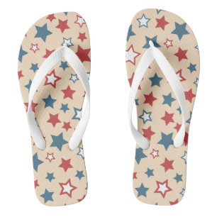 Red and Blue Stars, 4th of July, Beige Background Flip Flops