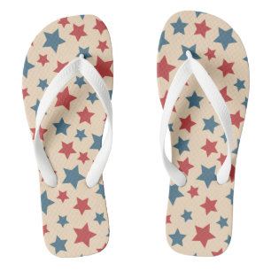 Red and Blue Stars, 4th of July, Beige Background Flip Flops