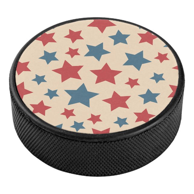 Red and Blue Stars, 4th of July, Beige Background Hockey Puck (3/4)