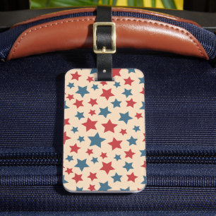 Red and Blue Stars, 4th of July, Beige Background Luggage Tag