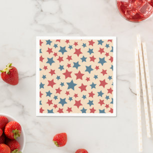 Red and Blue Stars, 4th of July, Beige Background Napkin