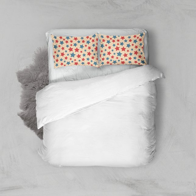 Red and Blue Stars, 4th of July, Beige Background Pillowcase (Creator Uploaded)