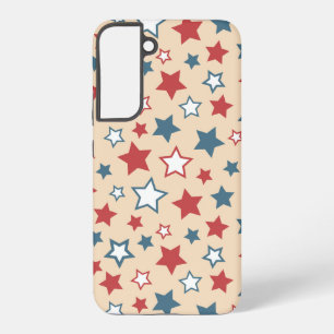 Red and Blue Stars, 4th of July, Beige Background Samsung Galaxy Case
