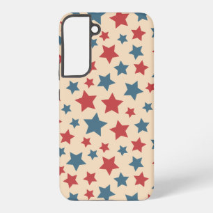 Red and Blue Stars, 4th of July, Beige Background Samsung Galaxy Case
