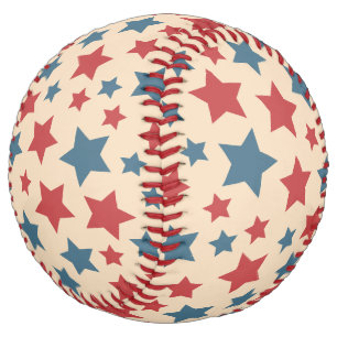 Red and Blue Stars, 4th of July, Beige Background Softball