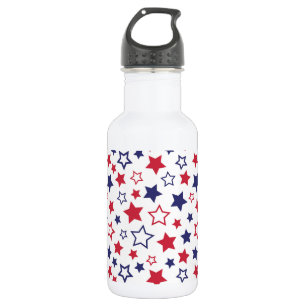 Red and Blue Stars, 4th of July, White Background 532 Ml Water Bottle