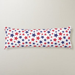 Red and Blue Stars, 4th of July, White Background Body Cushion