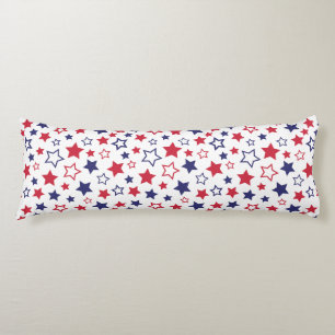 Red and Blue Stars, 4th of July, White Background Body Cushion