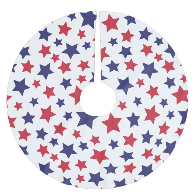 Red and Blue Stars, 4th of July, White Background Brushed Polyester Tree Skirt (Front)