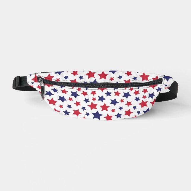 Red and Blue Stars, 4th of July, White Background Bum Bags (Front)