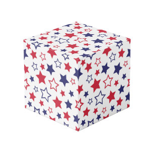 Red and Blue Stars, 4th of July, White Background Cube