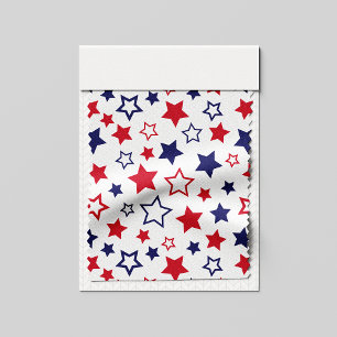 Red and Blue Stars, 4th of July, White Background Fabric
