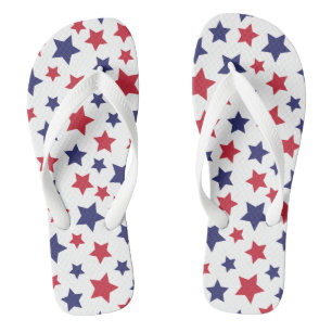 Red and Blue Stars, 4th of July, White Background Flip Flops