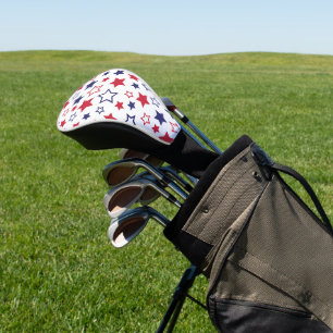 Red and Blue Stars, 4th of July, White Background Golf Head Cover