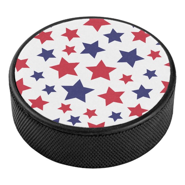 Red and Blue Stars, 4th of July, White Background Hockey Puck (3/4)