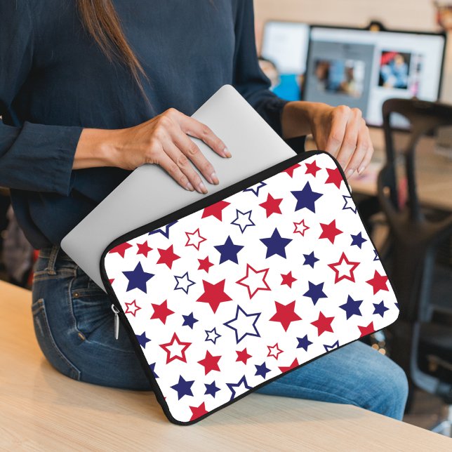 Red and Blue Stars, 4th of July, White Background Laptop Sleeve (Creator Uploaded)