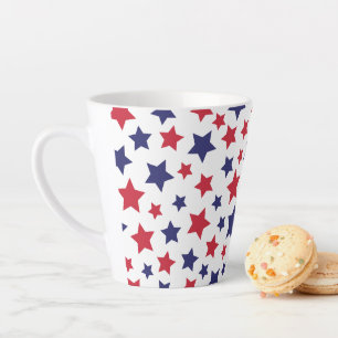 Red and Blue Stars, 4th of July, White Background Latte Mug