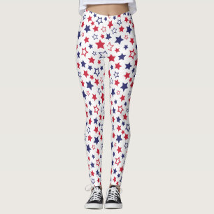 Red and Blue Stars, 4th of July, White Background Leggings