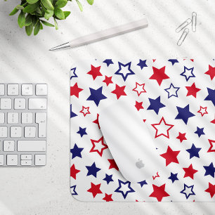 Red and Blue Stars, 4th of July, White Background Mouse Mat