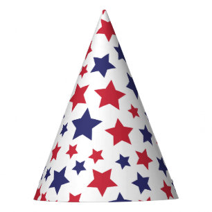 Red and Blue Stars, 4th of July, White Background Party Hat