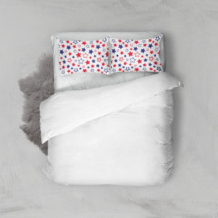 Red and Blue Stars, 4th of July, White Background Pillowcase