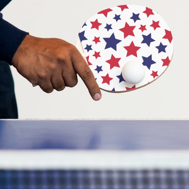 Red and Blue Stars, 4th of July, White Background Ping Pong Paddle (Insitu)