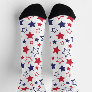 Red and Blue Stars, 4th of July, White Background Socks
