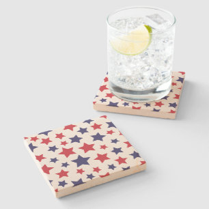 Red and Blue Stars, 4th of July, White Background Stone Coaster