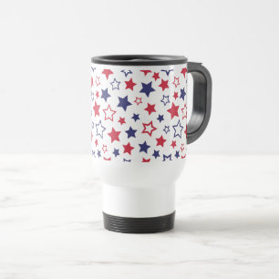 Red and Blue Stars, 4th of July, White Background Travel Mug