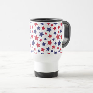 Red and Blue Stars, 4th of July, White Background Travel Mug