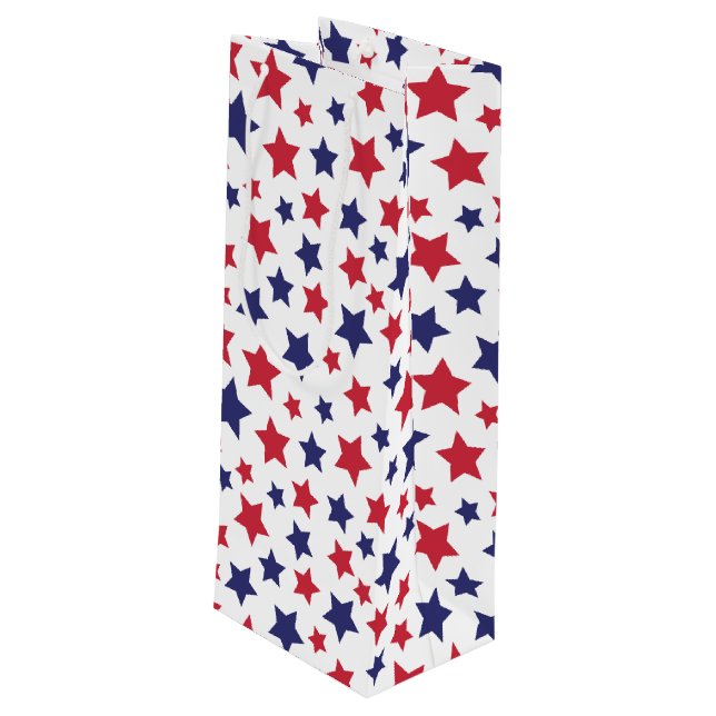 Red and Blue Stars, 4th of July, White Background Wine Gift Bag (Back Angled)
