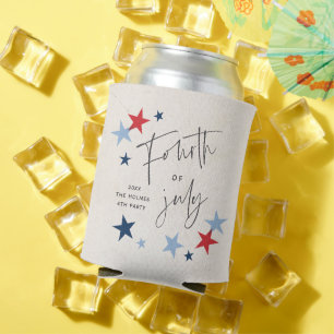 Red and Blue Stars American 4th of July Party Can Cooler
