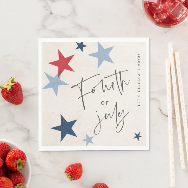 Red and Blue Stars American 4th of July Party Napkin (Insitu)